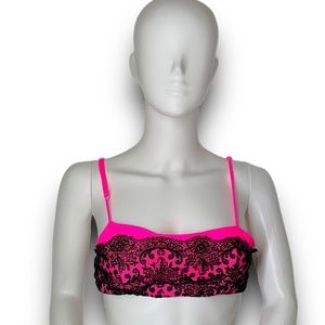 CHRISTOPHER KANE PINK AND BLACK LACE OVERLAY BRALETTE